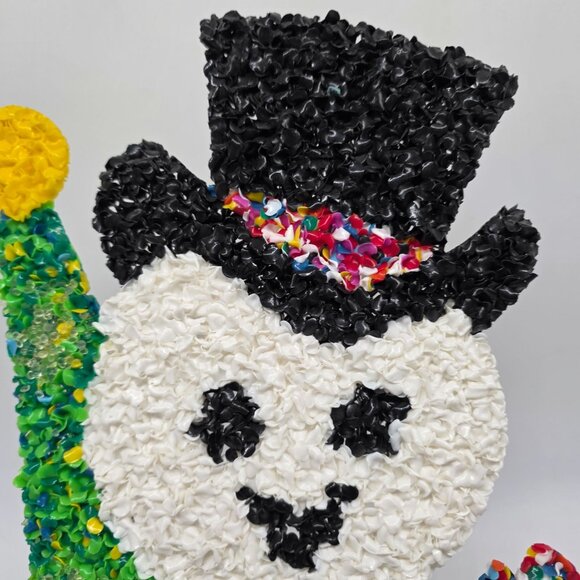 Vintage Melted Plastic Popcorn Snowman Ornament Decoration 18.5" - Picture 2 of 8
